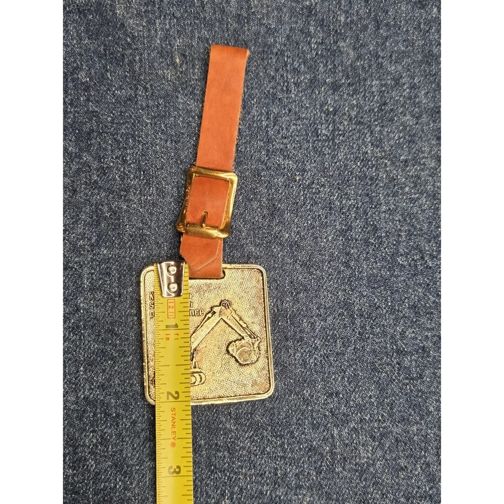 Koehring Excavator Brass and Leather Fob Suitcase Strap